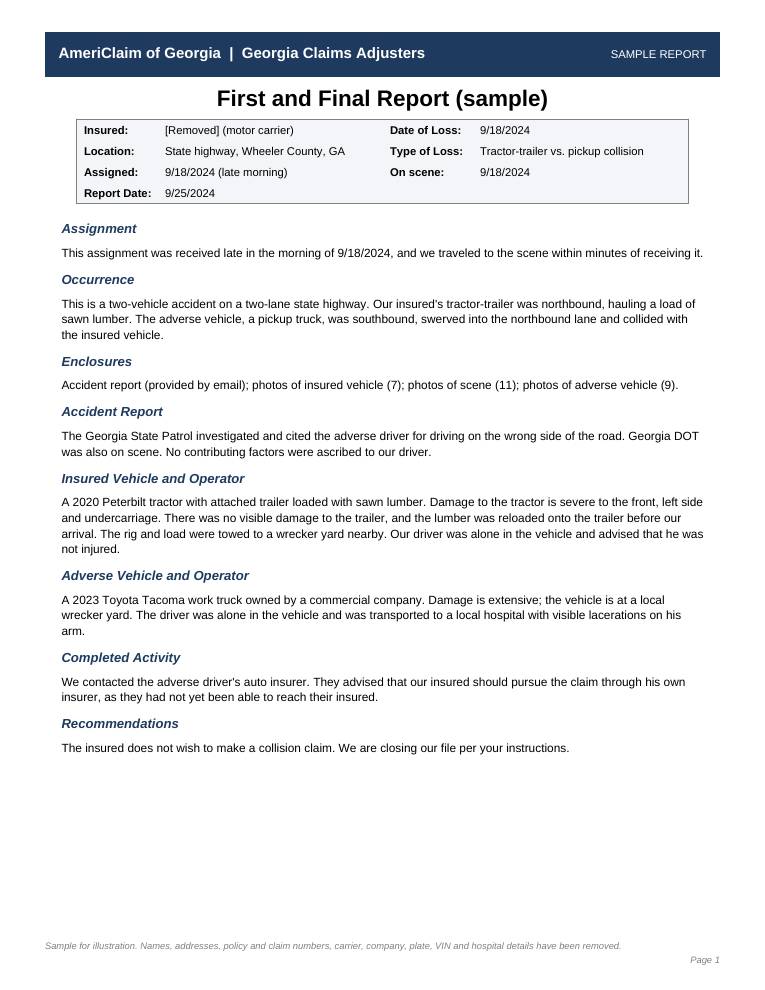 Sample report page 1