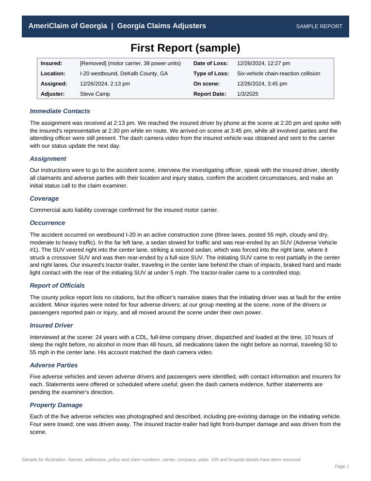 Sample report page 1