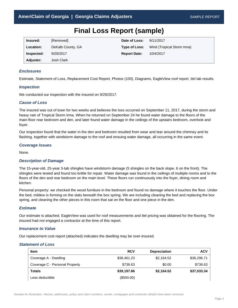 Sample report page 1