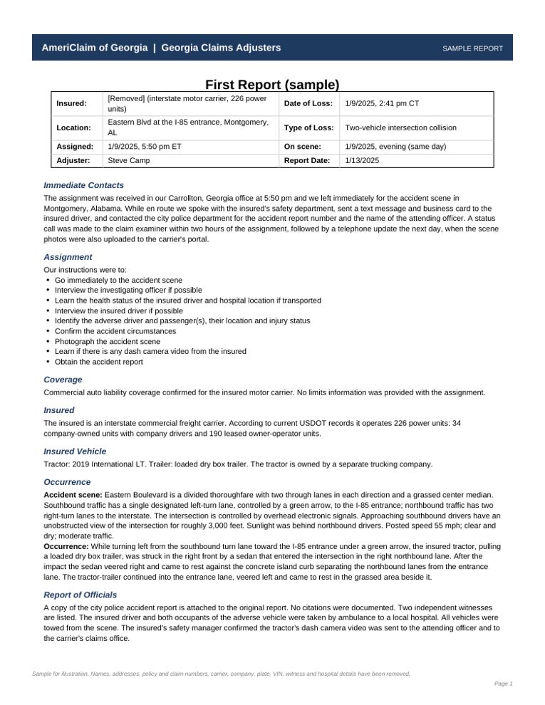 Sample report page 1