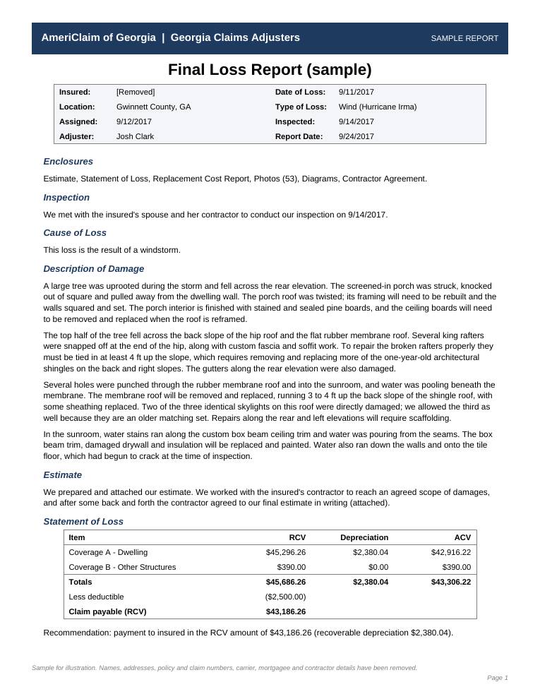 Sample report page 1